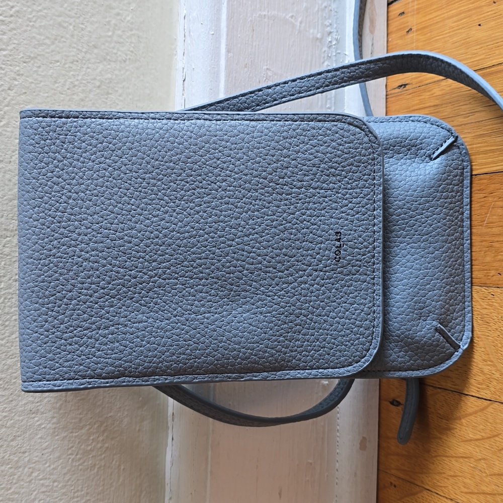 COLAB, Vegan Leather, Light Gray/Blue Phone Crossbody Purse, 8" x 5" x .5"